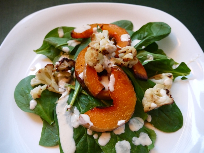 Roasted Butternut and Cauliflower Salad with Tahini Dressing - trust in kim