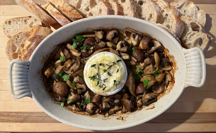 Garlicky Roasted Mushrooms and Brie